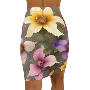Women’s Mini Skirt - Large Pastel Flowers Polyester - Dipaliz - Skirts