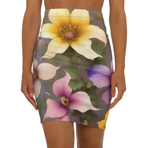 Women’s Mini Skirt - Large Pastel Flowers Polyester - Dipaliz - Xs / Black Stitching - Skirts