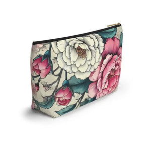Pink Accessory Pouch with White Flowers - Chic Large - Dipaliz - Cosmetic & Toiletry Bags