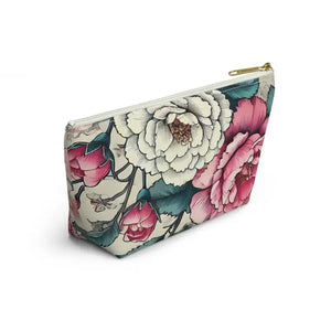 Pink Accessory Pouch with White Flowers - Chic Large - Dipaliz - Cosmetic & Toiletry Bags