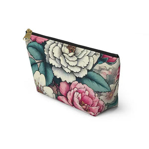 Pink Accessory Pouch with White Flowers - Chic Large - Dipaliz - Cosmetic & Toiletry Bags