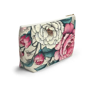 Pink Accessory Pouch with White Flowers - Chic Large - Dipaliz - Cosmetic & Toiletry Bags