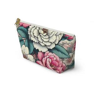 Pink Accessory Pouch with White Flowers - Chic Large - Dipaliz - Cosmetic & Toiletry Bags