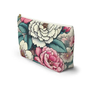 Pink Accessory Pouch with White Flowers - Chic Large - Dipaliz - Cosmetic & Toiletry Bags