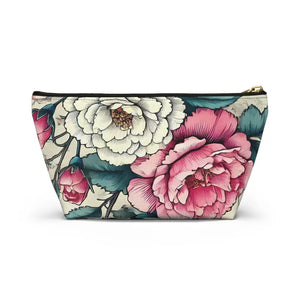 Pink Accessory Pouch with White Flowers - Chic Large - Dipaliz - Cosmetic & Toiletry Bags