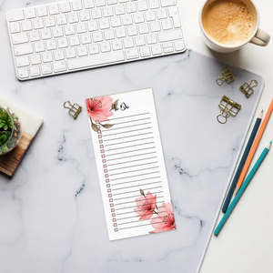 Pink Flowers Notepad - Large Magnetic Backing - Dipaliz - Notepads