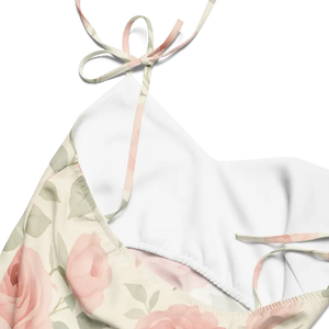 Midi Dress Large Pink Roses Built-in Bra Tie Strap - Dipaliz - Dresses