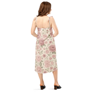 Midi Dress Large Pink Roses Built in Bra Comfort - Dipaliz - Dresses
