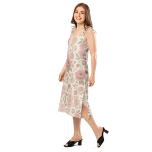 Midi Dress Large Pink Roses Built in Bra Comfort - Dipaliz - Dresses