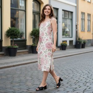 Floral Midi Dress – Pink Roses Built-in Bra - Dipaliz - Dresses - Xs