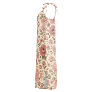 Midi Dress Large Pink Roses Built in Bra Comfort - Dipaliz - Dresses