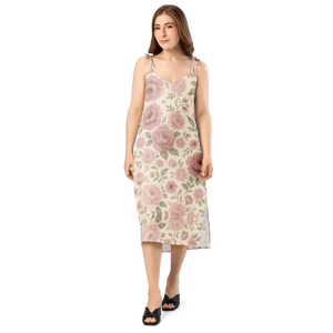 Midi Dress Large Pink Roses Built in Bra Comfort - Dipaliz - Dresses