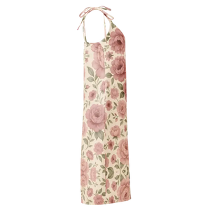 Midi Dress Large Pink Roses Built in Bra Comfort - Dipaliz - Dresses