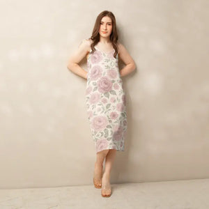 Midi Dress Large Pink Roses Built in Bra Comfort - Dipaliz - Dresses