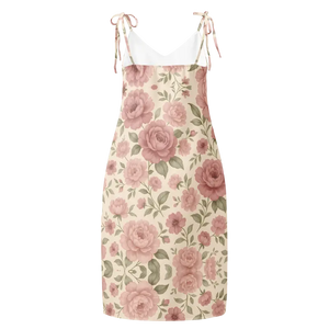Midi Dress Large Pink Roses Built in Bra Comfort - Dipaliz - Dresses