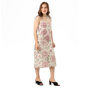 Midi Dress Large Pink Roses Built in Bra Comfort - Dipaliz - Dresses