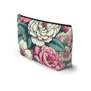 Pink Accessory Pouch – White Flowers Large - Dipaliz - Makeup Bags