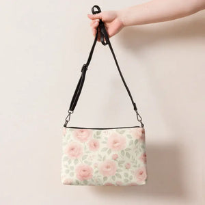 Faux Leather Crossbody Bag with Large Rose Flowers - Dipaliz - Cross Body Bags