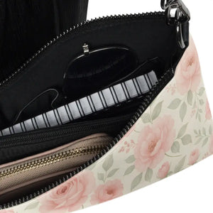 Faux Leather Crossbody Bag with Large Rose Flowers - Dipaliz - Cross Body Bags