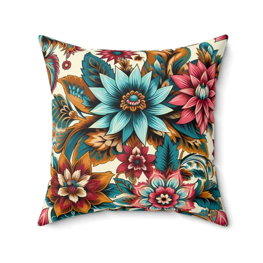 Large Vibrant Flowers Spun Polyester Square Pillow - 20’’ × Home Decor