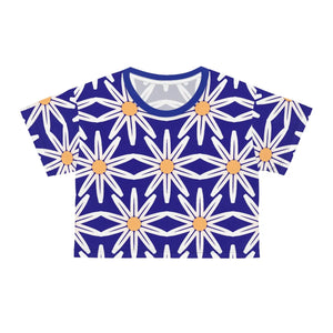 Vibrant Crop Tee - Large White Flowers Silky Polyester - Dipaliz - T-shirts - Xs