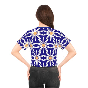Vibrant Crop Tee - Large White Flowers Silky Polyester - Dipaliz - T-shirts - Xs