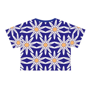 Vibrant Crop Tee - Large White Flowers Silky Polyester - Dipaliz - T-shirts - Xs
