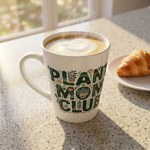 Latte Mug, ?Plant Mom Club’ Green Botanical - Mugs