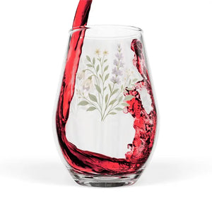 Mug - Stemless Wine Glass - Lavender Floral Etched - Dipaliz 11.75oz