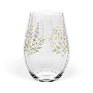 Mug - Stemless Wine Glass - Lavender Floral Etched - Dipaliz 11.75oz