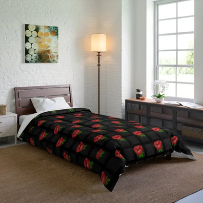 Dive Into Luxury with Midnight Rose Black Comforter - Home Decor