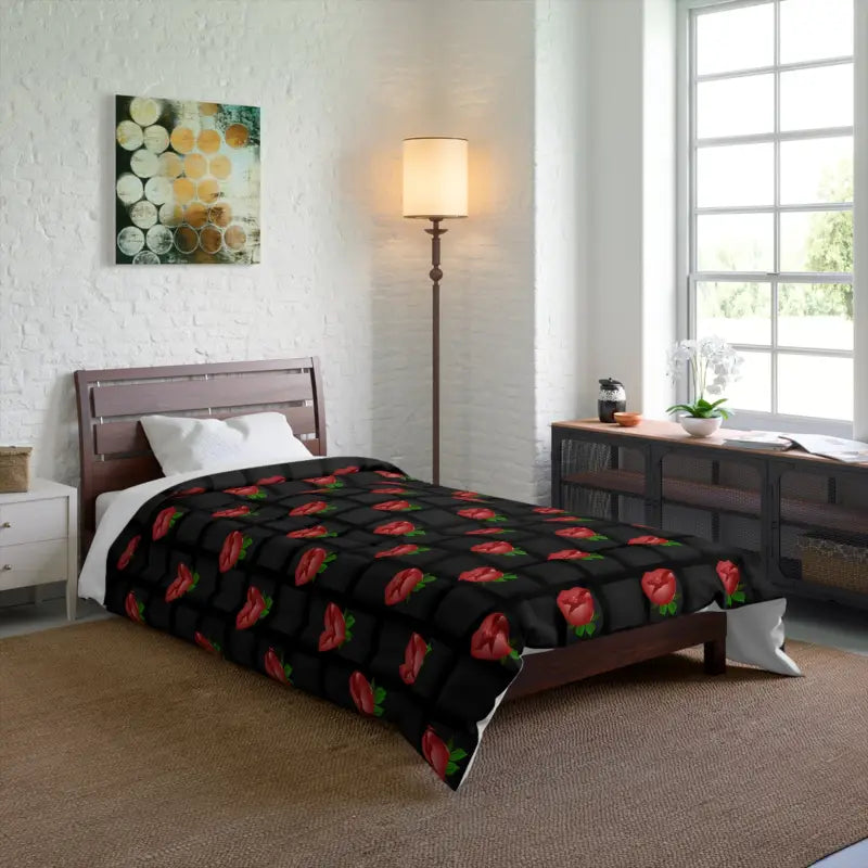 Dive Into Luxury with Midnight Rose Black Comforter - Home Decor