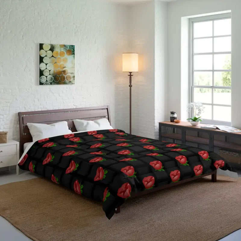 Dive Into Luxury with Midnight Rose Black Comforter - Home Decor