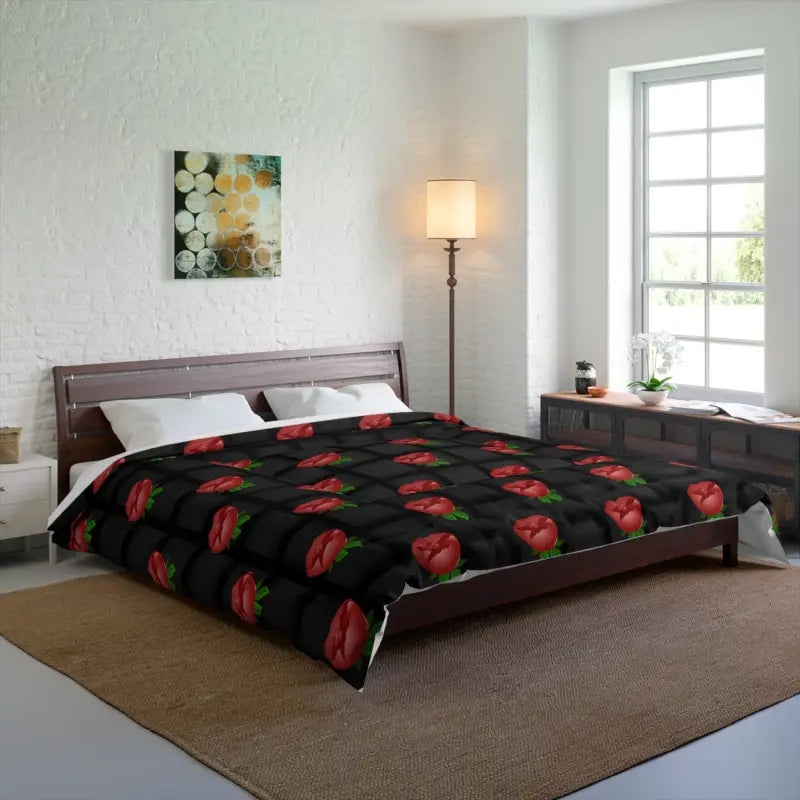 Dive Into Luxury with Midnight Rose Black Comforter - Home Decor