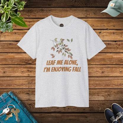 Leaf me Alone Unisex Cotton Tee for Fall Foliage Fun - Ash / s T-shirt