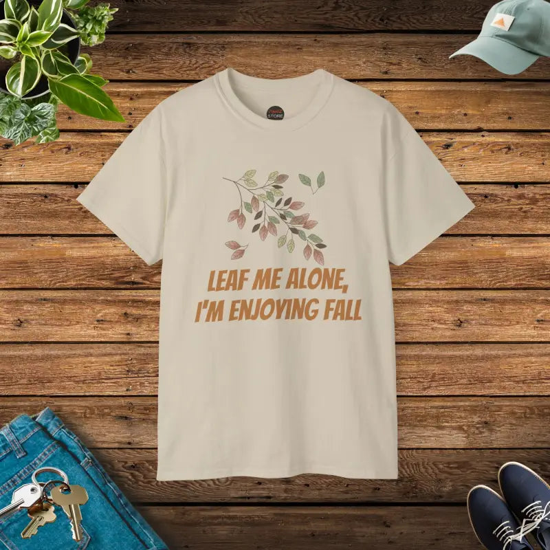 Leaf me Alone Unisex Cotton Tee for Fall Foliage Fun - Sand / s T-shirt