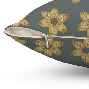 Polyester Square Pillow Grey Leaf Pattern Comfort Style Dipaliz - Throw Pillows