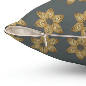 Polyester Square Pillow Grey Leaf Pattern Comfort Style Dipaliz - Throw Pillows