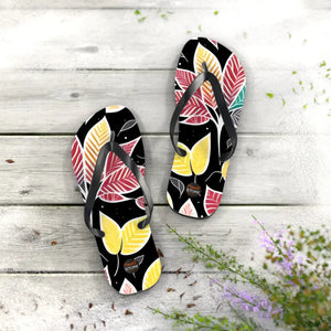 Unisex Flip Flops - Vibrant Fall Leaves Print - Dipaliz - l / Black Sole - Slippers