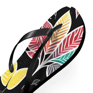 Unisex Flip Flops - Vibrant Fall Leaves Print - Dipaliz - l / Black Sole - Slippers