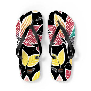 Unisex Flip Flops - Vibrant Fall Leaves Print - Dipaliz - l / Black Sole - Slippers