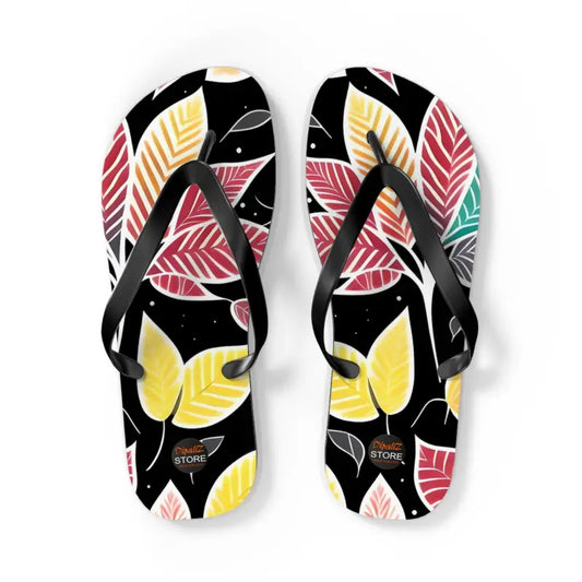 Leaf-tastic Fall Leaves Flip Flops: Step Into Autumn Style - l / Black Sole Shoes