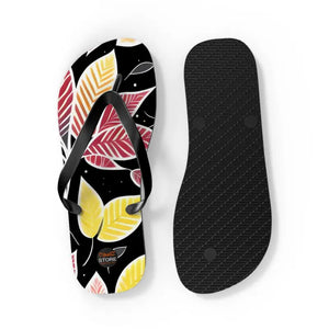 Unisex Flip Flops - Vibrant Fall Leaves Print - Dipaliz - l / Black Sole - Slippers