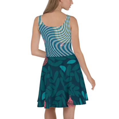 Turn Heads in a Leafy Green Wavy Skater Dress! - Dress