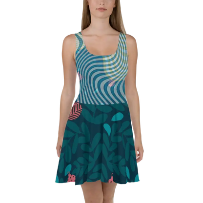 Turn Heads in a Leafy Green Wavy Skater Dress! - Xs Dress