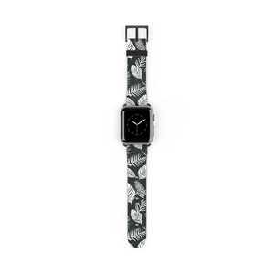 Watch Band - Leafy Pattern Faux Leather Comfort Style - Dipaliz - 38 - 41 Mm / Black Matte - Bands