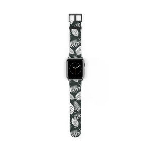 Watch Band - Leafy Pattern Faux Leather Comfort Style - Dipaliz - 42 - 45 Mm / Black Matte - Bands