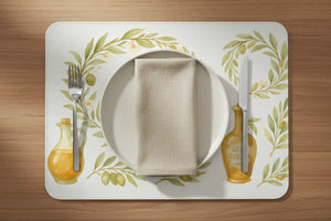 Leather Placemat - Olive Branch Wreaths Design - Dipaliz - 9’’ x 7.5’’ - Home Decor