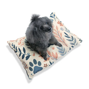 Cotton Pet Bed - Pastel Leaves Paw Print Design - Dipaliz - Beds