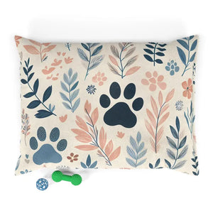 Cotton Pet Bed - Pastel Leaves Paw Print Design - Dipaliz - 40’’ × 30’’ - Beds